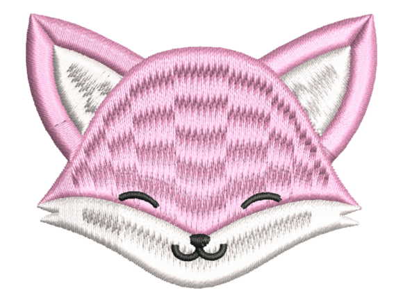 Cute Pink Fox Face Embroidery