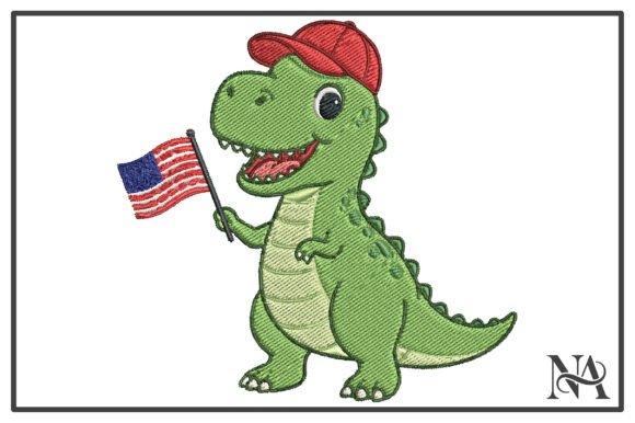 Patriotic T-Rex USA Flag Embroidery