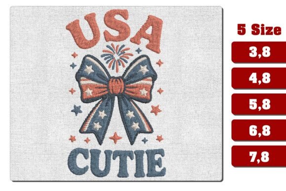 USA Cutie Patriotic Bow Embroidery